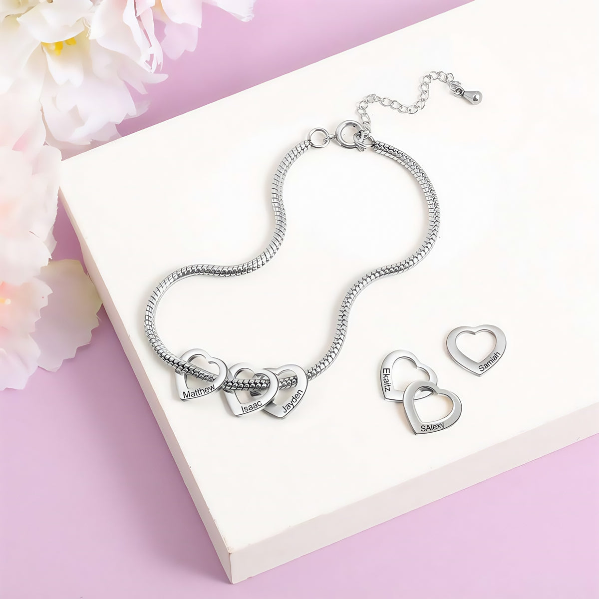  Heart Charm Snake Chain Bracelet in Stainless Steel - friendship necklace gift from Bestie Keepsake