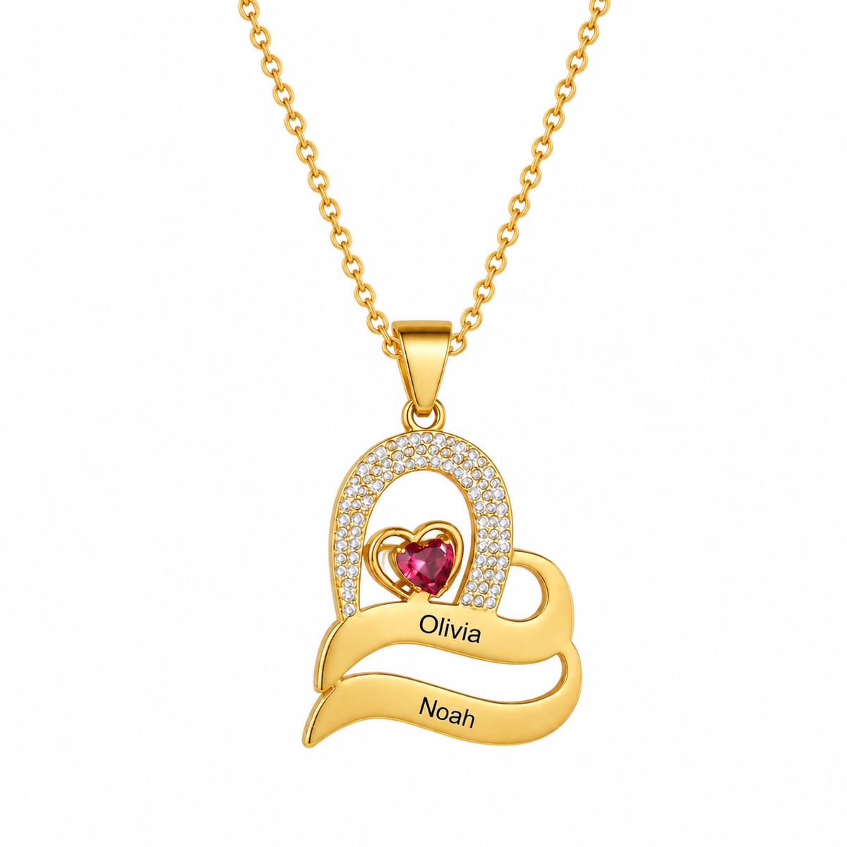  Ornate Double Heart Name Pendant Necklace with Birthstone - friendship necklace gift from Bestie Keepsake
