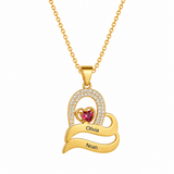  Ornate Double Heart Name Pendant Necklace with Birthstone - friendship necklace gift from Bestie Keepsake