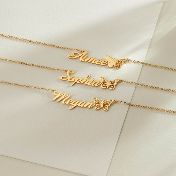  Custom Butterfly Name Necklace in Stainless Steel - friendship necklace gift from Bestie Keepsake