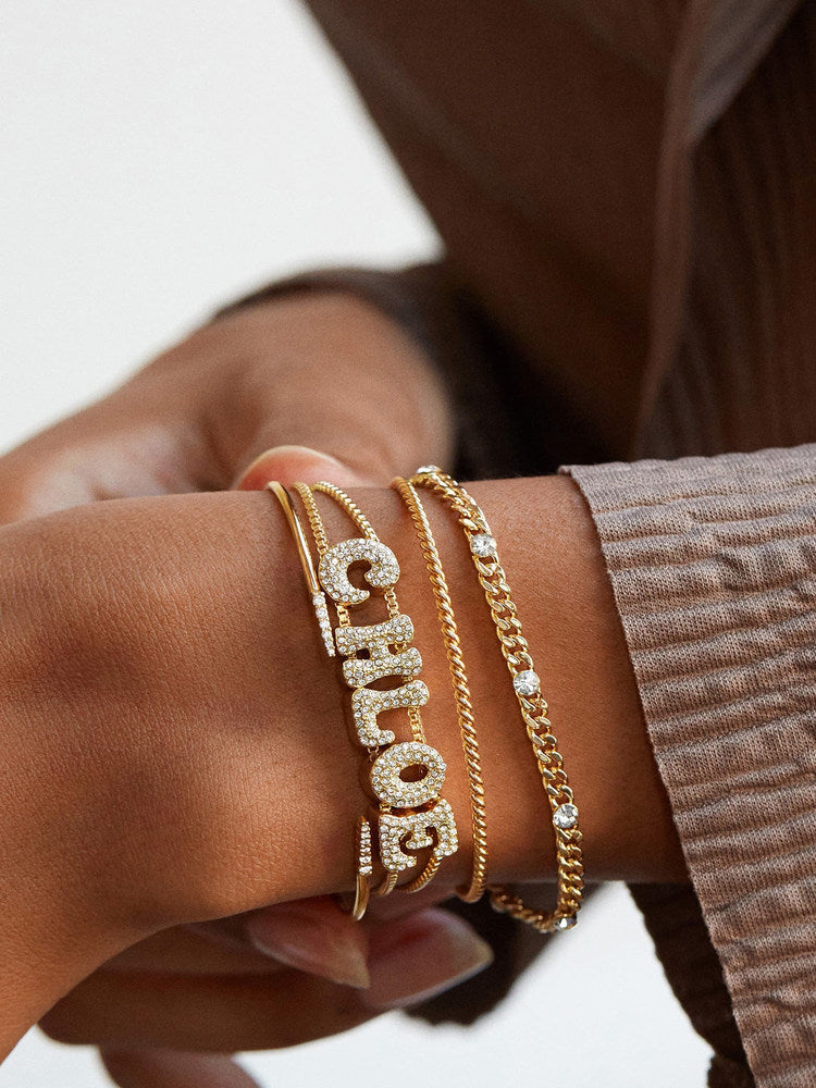  Custom Pavé Letter Slider Bracelet in Gold-Plated Copper - friendship necklace gift from Bestie Keepsake