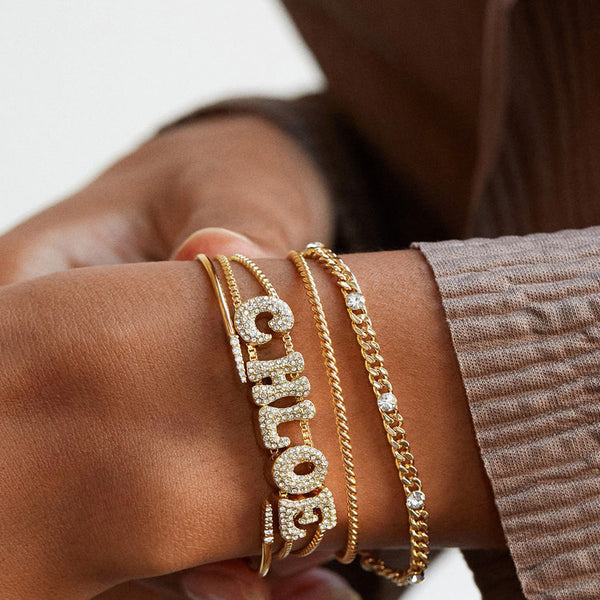  Custom Pavé Letter Slider Bracelet in Gold-Plated Copper - friendship necklace gift from Bestie Keepsake