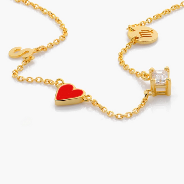  Initial Heart Zodiac Charm Necklace in S925 Silver with Zircon - friendship necklace gift from Bestie Keepsake