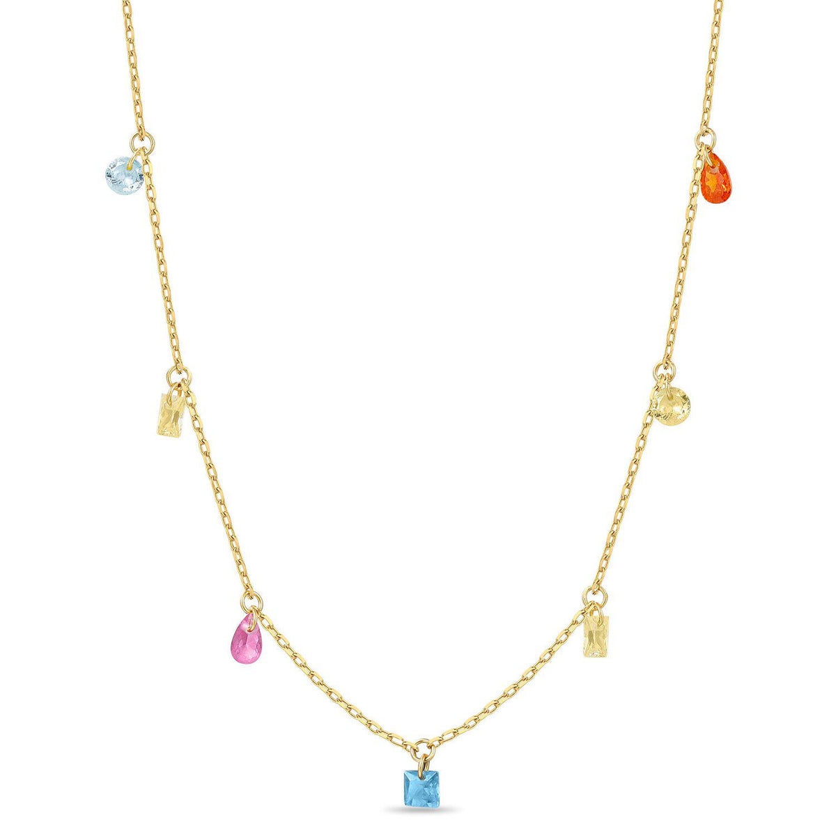  Rainbow CZ Charm Station Jewelry 18K Gold Plated - friendship necklace gift from Bestie Keepsake