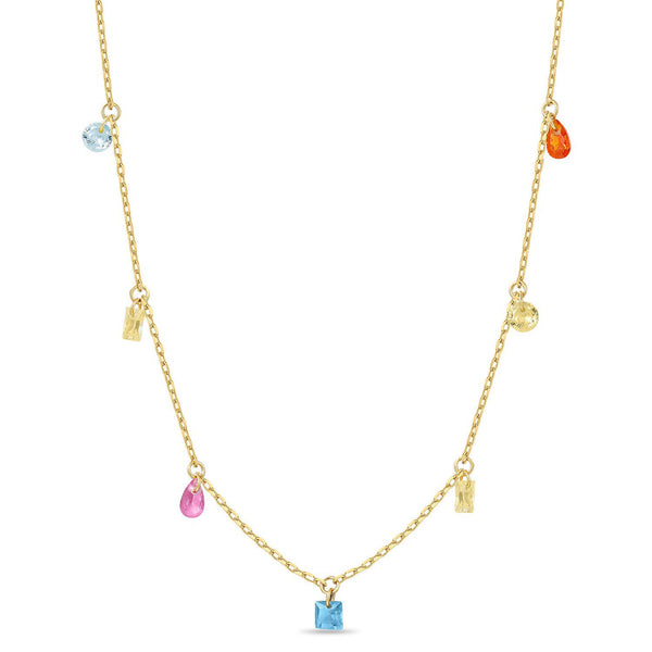  Rainbow CZ Charm Station Jewelry 18K Gold Plated - friendship necklace gift from Bestie Keepsake