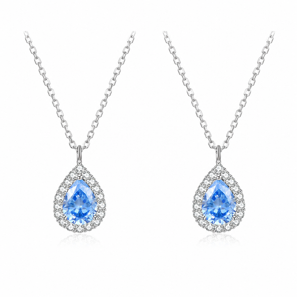  Teardrop Halo Pendant Necklace in Sterling Silver - friendship necklace gift from Bestie Keepsake