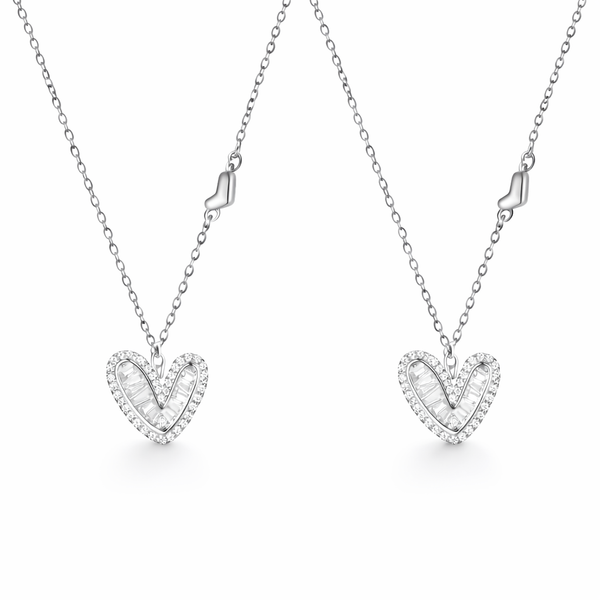  Asymmetric Baguette Heart Pendant Necklace in Sterling Silver - friendship necklace gift from Bestie Keepsake