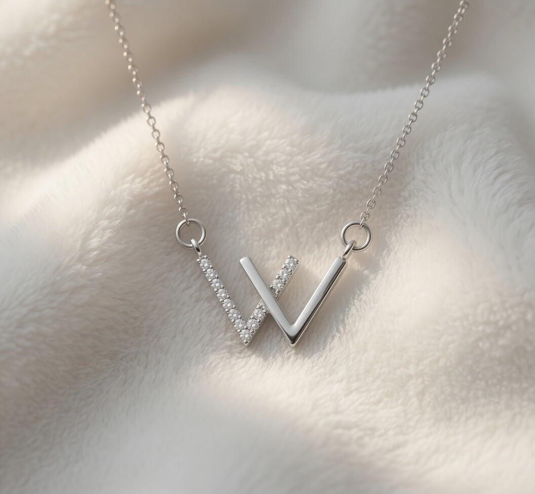  Pavé Initial W Pendant Necklace - friendship necklace gift from Bestie Keepsake