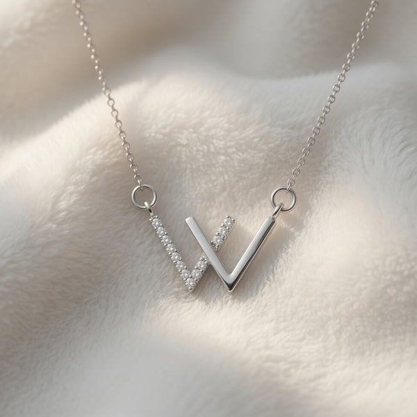  Pavé Initial W Pendant Necklace - friendship necklace gift from Bestie Keepsake