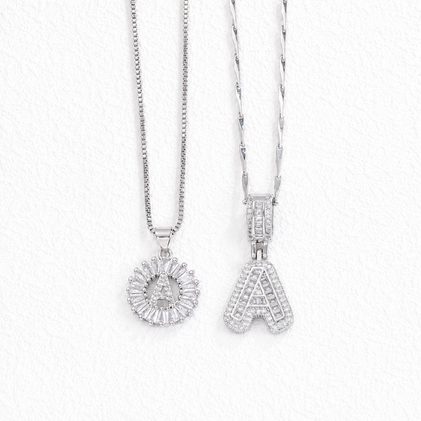  Baguette Zircon Initial Letter Pendant Necklace - friendship necklace gift from Bestie Keepsake