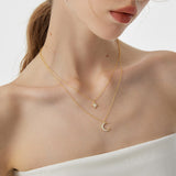  Star and Crescent Moon Layered Necklace in Brass - friendship necklace gift from Bestie Keepsake