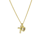  Heart Birthstone & Cross Pendant Necklace in Brass - friendship necklace gift from Bestie Keepsake