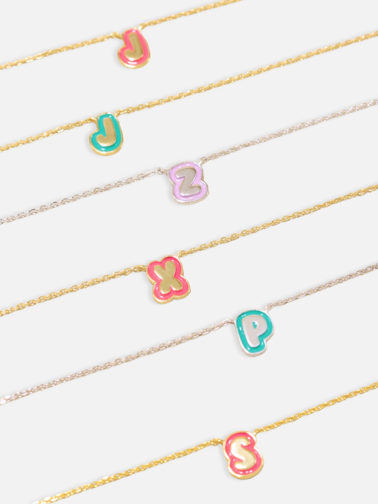  Bubble Initial Enamel Necklace in 925 Sterling Silver - friendship necklace gift from Bestie Keepsake
