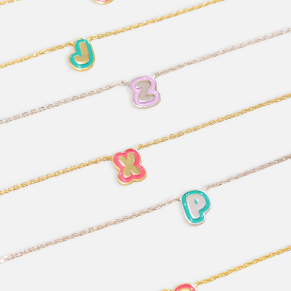  Bubble Initial Enamel Necklace in 925 Sterling Silver - friendship necklace gift from Bestie Keepsake