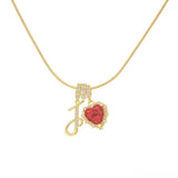  Ornate Script Initial & Red Heart Necklace in 18K Gold Plated - friendship necklace gift from Bestie Keepsake