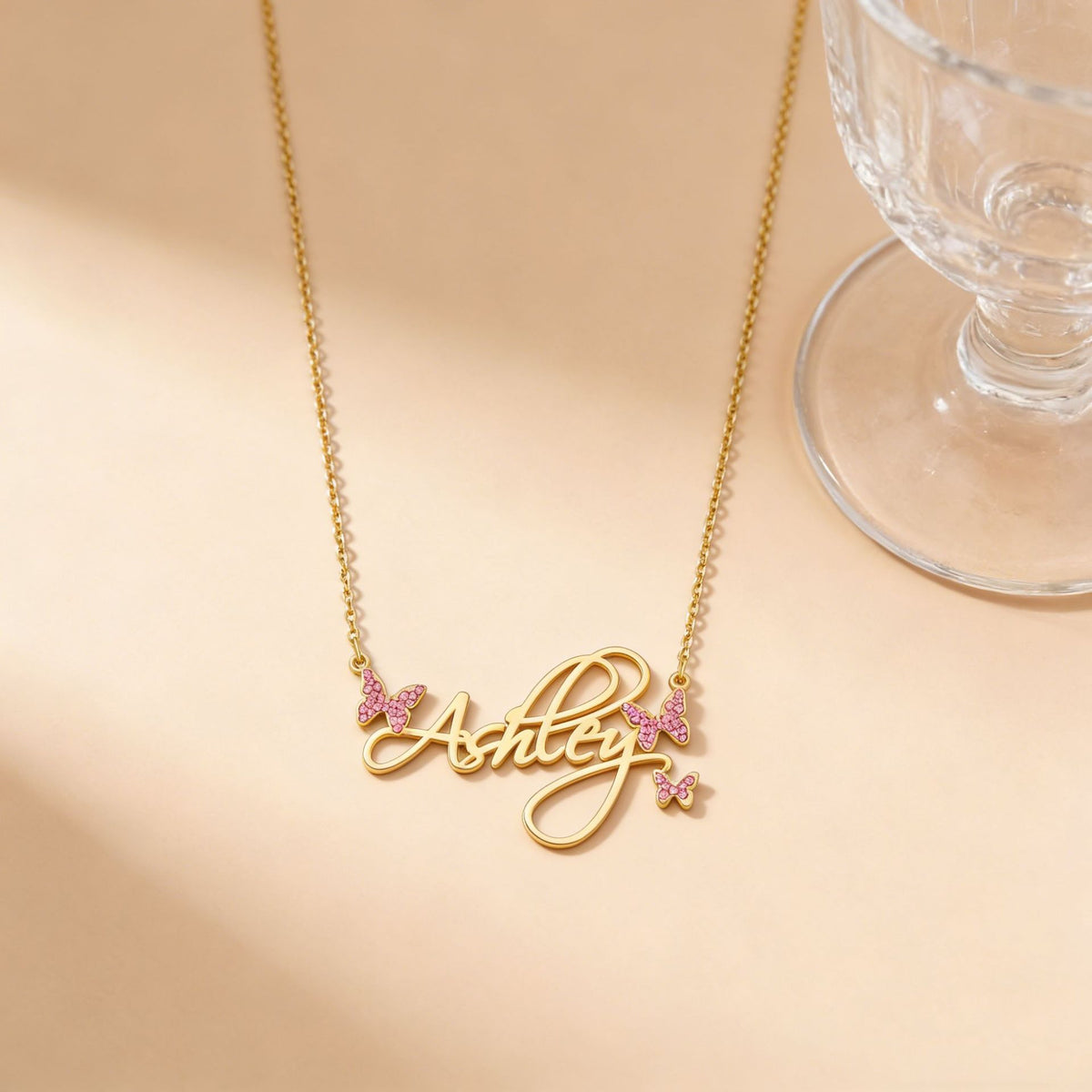  Butterfly Script Name Necklace Stainless Steel - friendship necklace gift from Bestie Keepsake