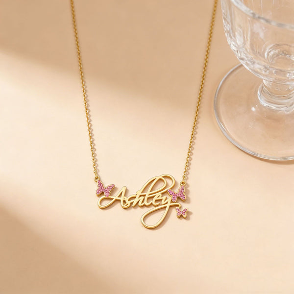  Butterfly Script Name Necklace Stainless Steel - friendship necklace gift from Bestie Keepsake