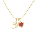  Ornate Script Initial & Red Heart Necklace in 18K Gold Plated - friendship necklace gift from Bestie Keepsake