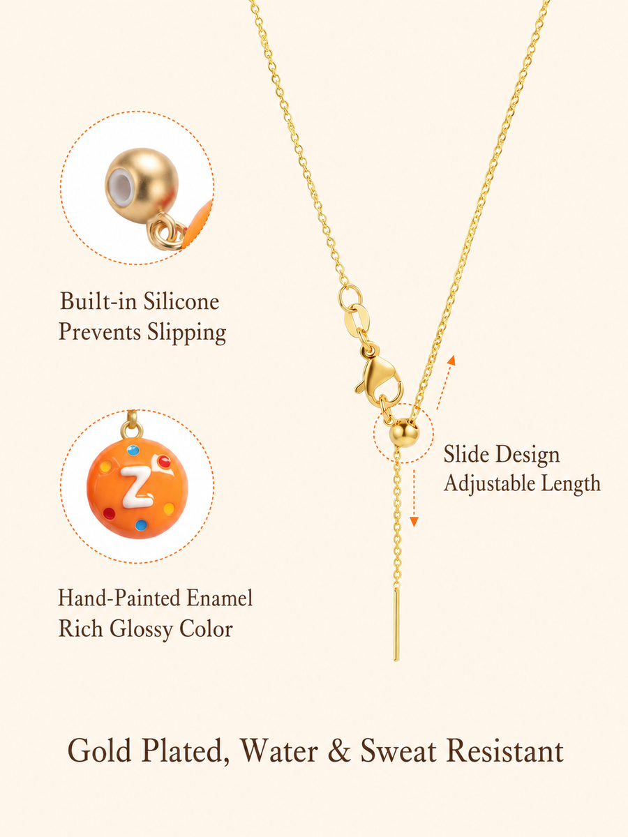 Colorful Enamel Initial Charm Necklace in Gold-Plated Brass - friendship necklace gift from Bestie Keepsake