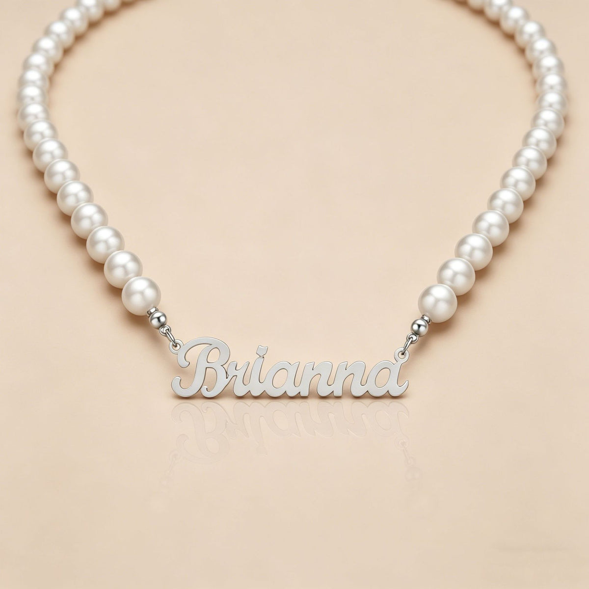  Script Nameplate Pearl Necklace Stainless Steel - friendship necklace gift from Bestie Keepsake