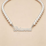  Script Nameplate Pearl Necklace Stainless Steel - friendship necklace gift from Bestie Keepsake