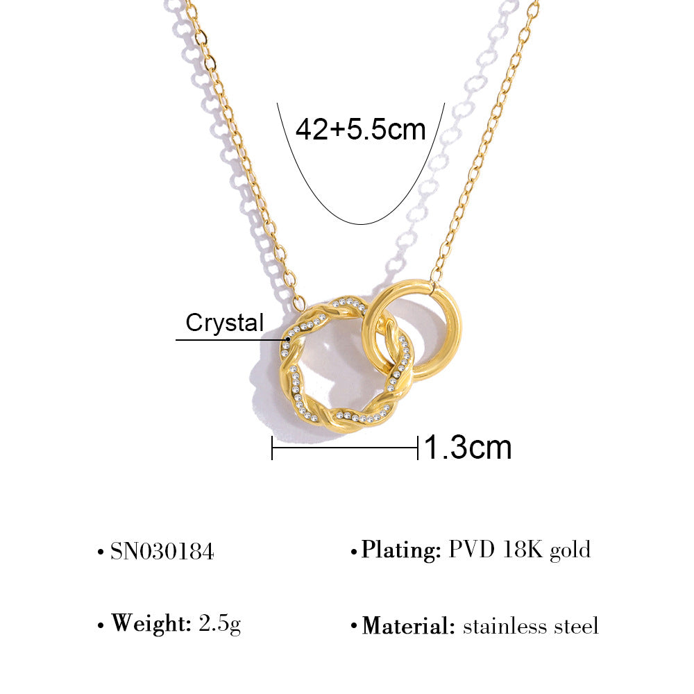  Interlocking Pavé Crystal Necklace in 18K Gold Plated Stainless Steel - friendship necklace gift from Bestie Keepsake