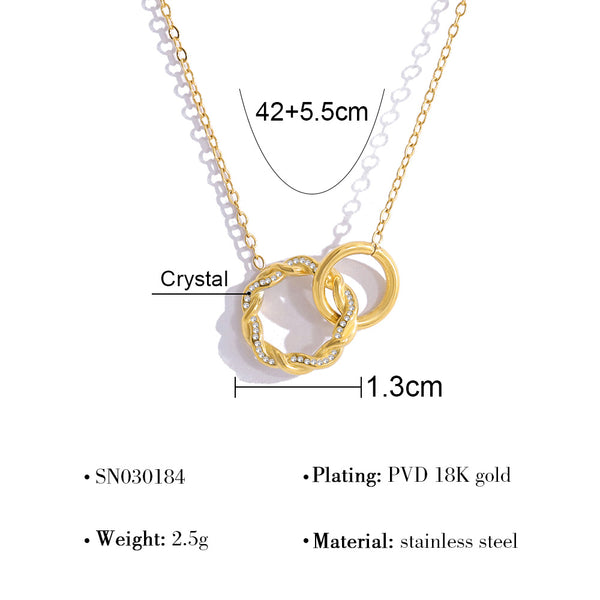  Interlocking Pavé Crystal Necklace in 18K Gold Plated Stainless Steel - friendship necklace gift from Bestie Keepsake