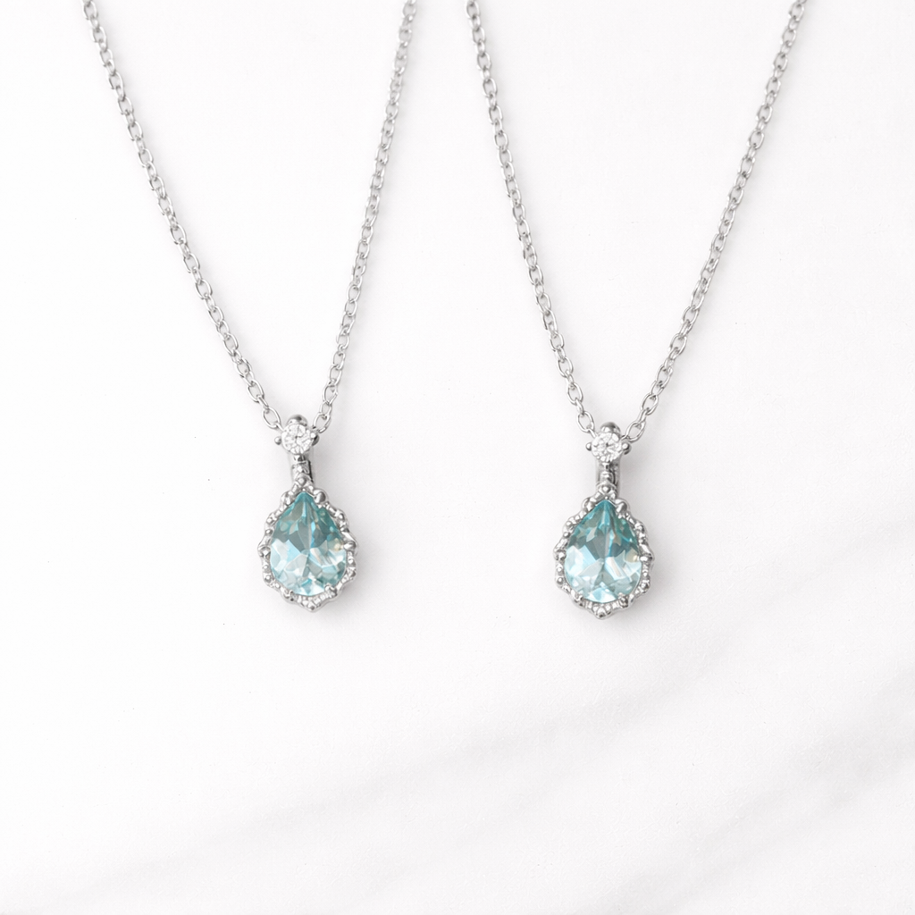  Teardrop Sky Blue Topaz Necklace S925 Sterling Silver - friendship necklace gift from Bestie Keepsake