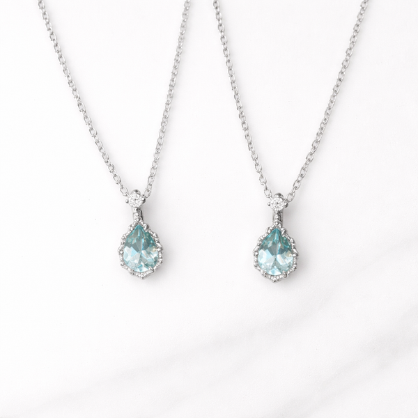  Teardrop Sky Blue Topaz Necklace S925 Sterling Silver - friendship necklace gift from Bestie Keepsake