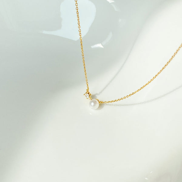  Dainty Pearl & Zirconia 925 Sterling Silver Necklace - friendship necklace gift from Bestie Keepsake