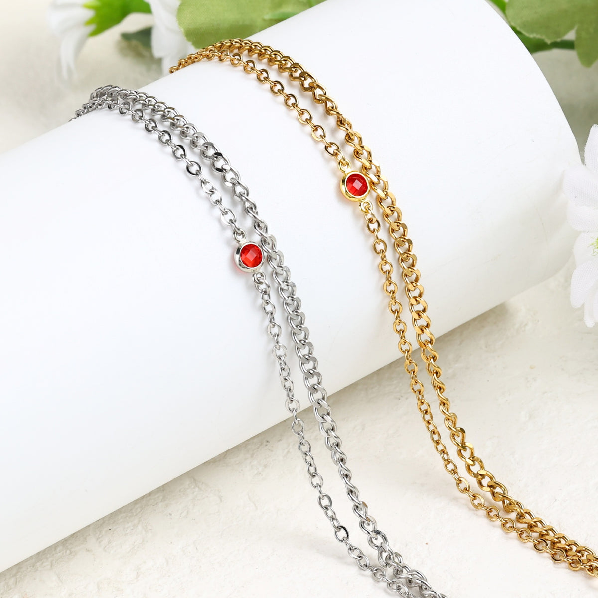  Layered Birthstone Chain Bracelet in Stainless Steel - friendship necklace gift from Bestie Keepsake
