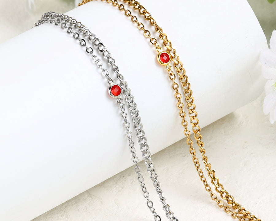  Layered Birthstone Chain Bracelet in Stainless Steel - friendship necklace gift from Bestie Keepsake