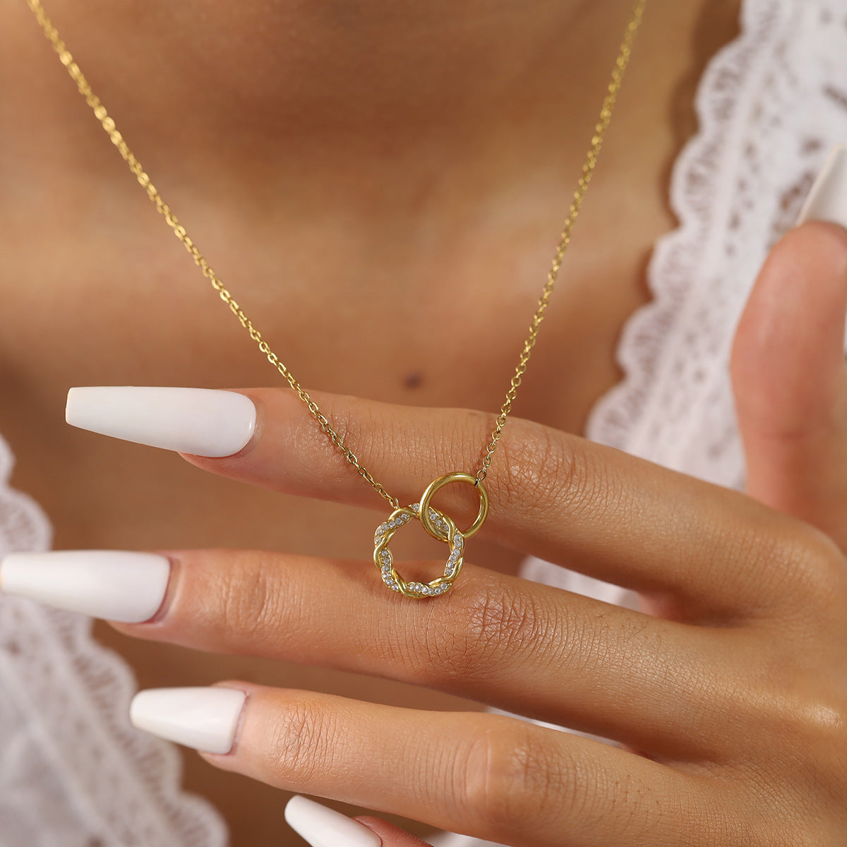  Interlocking Pavé Crystal Necklace in 18K Gold Plated Stainless Steel - friendship necklace gift from Bestie Keepsake