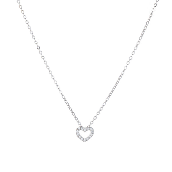  Pavé Open Heart Pendant Necklace in Sterling Silver - friendship necklace gift from Bestie Keepsake