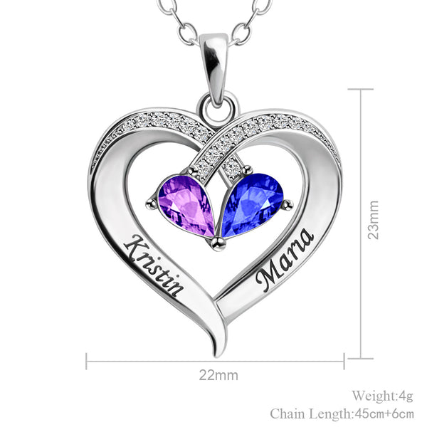  Dainty Dual Birthstone Heart Necklace - friendship necklace gift from Bestie Keepsake