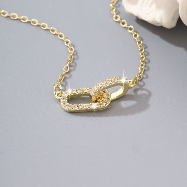  Pave Interlocking Paperclip Link Necklace - friendship necklace gift from Bestie Keepsake