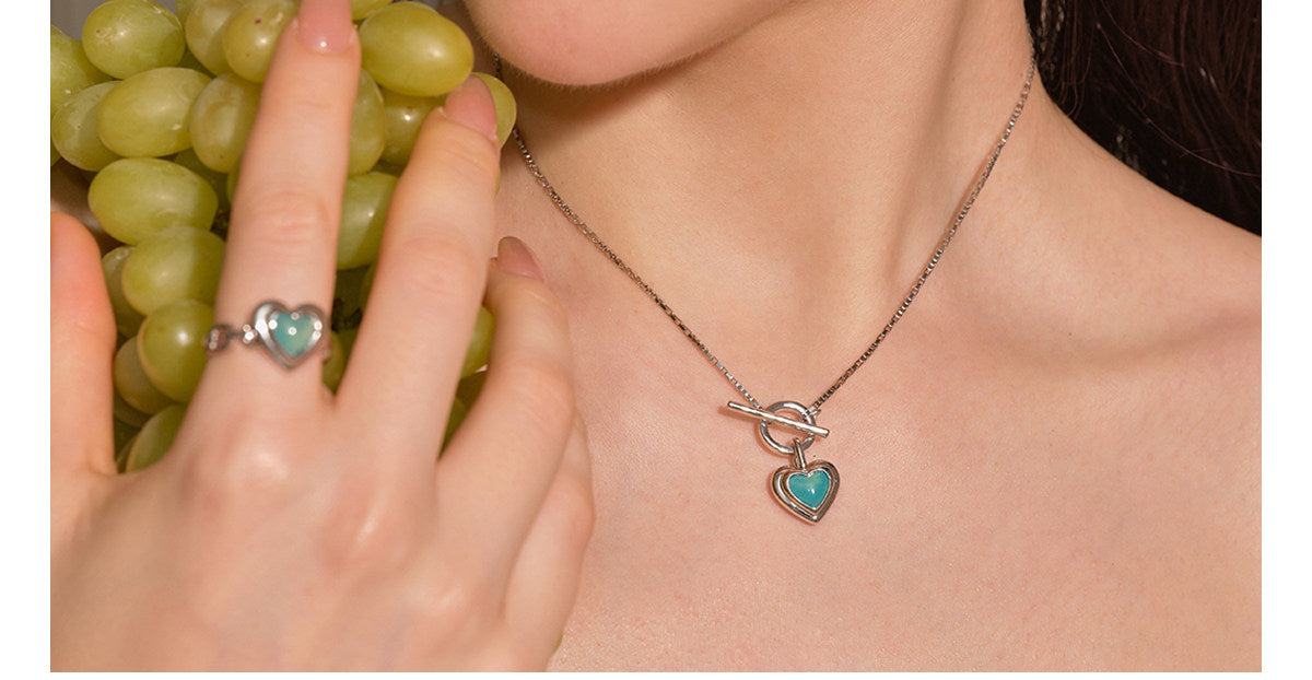  Heart Gravity Toggle Necklace with Natural Stone - friendship necklace gift from Bestie Keepsake