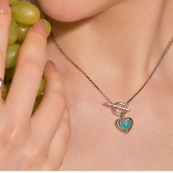  Heart Gravity Toggle Necklace with Natural Stone - friendship necklace gift from Bestie Keepsake