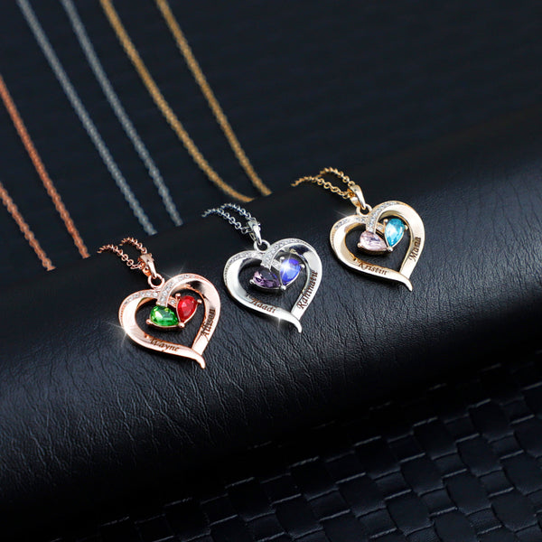  Dainty Dual Birthstone Heart Necklace - friendship necklace gift from Bestie Keepsake