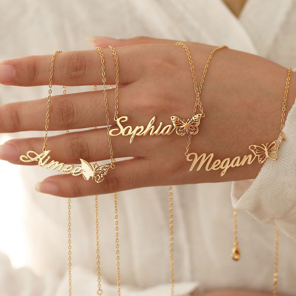  Butterfly Script Name Necklace Stainless Steel - friendship necklace gift from Bestie Keepsake