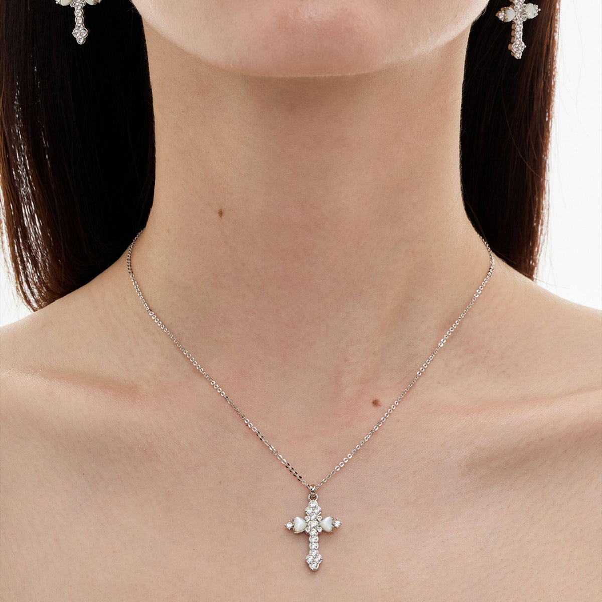 Ornate Petal Cross Pendant Necklace with Mother of Pearl - friendship necklace gift from Bestie Keepsake