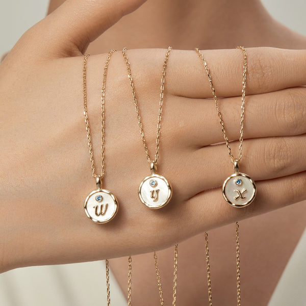  Mother of Pearl Initial Pendant Necklace in K-Gold Finish - friendship necklace gift from Bestie Keepsake