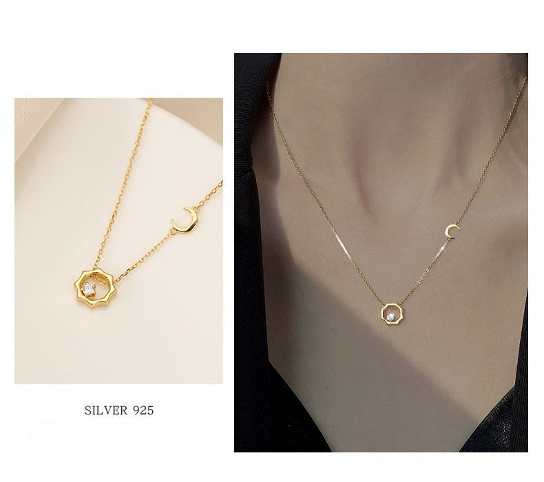  Celestial Sun and Moon Octagon Necklace Sterling Silver - friendship necklace gift from Bestie Keepsake