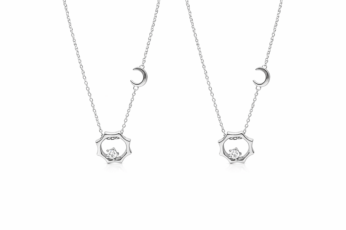  Celestial Sun and Moon Octagon Necklace Sterling Silver - friendship necklace gift from Bestie Keepsake