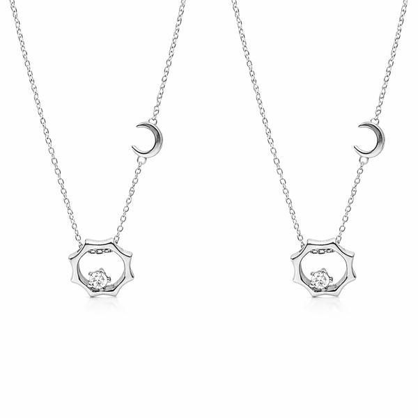  Celestial Sun and Moon Octagon Necklace Sterling Silver - friendship necklace gift from Bestie Keepsake