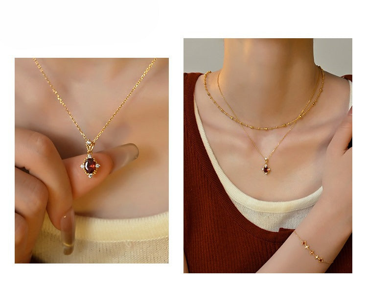  Ornate Crimson Zirconia Pendant S925 Necklace - friendship necklace gift from Bestie Keepsake