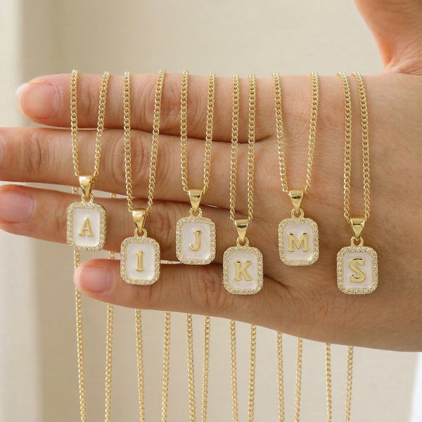  Iridescent Initial Rectangular Pendant Necklace - friendship necklace gift from Bestie Keepsake
