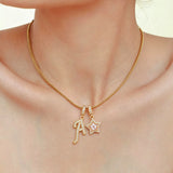 Pave Initial and Star Charm Necklace in 18K Gold Plated Brass - friendship necklace gift from Bestie Keepsake