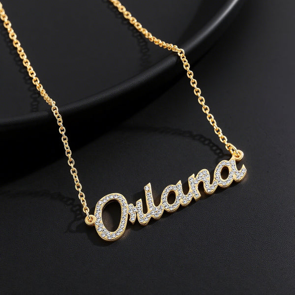  Crystalline Script Nameplate Necklace Stainless Steel - friendship necklace gift from Bestie Keepsake