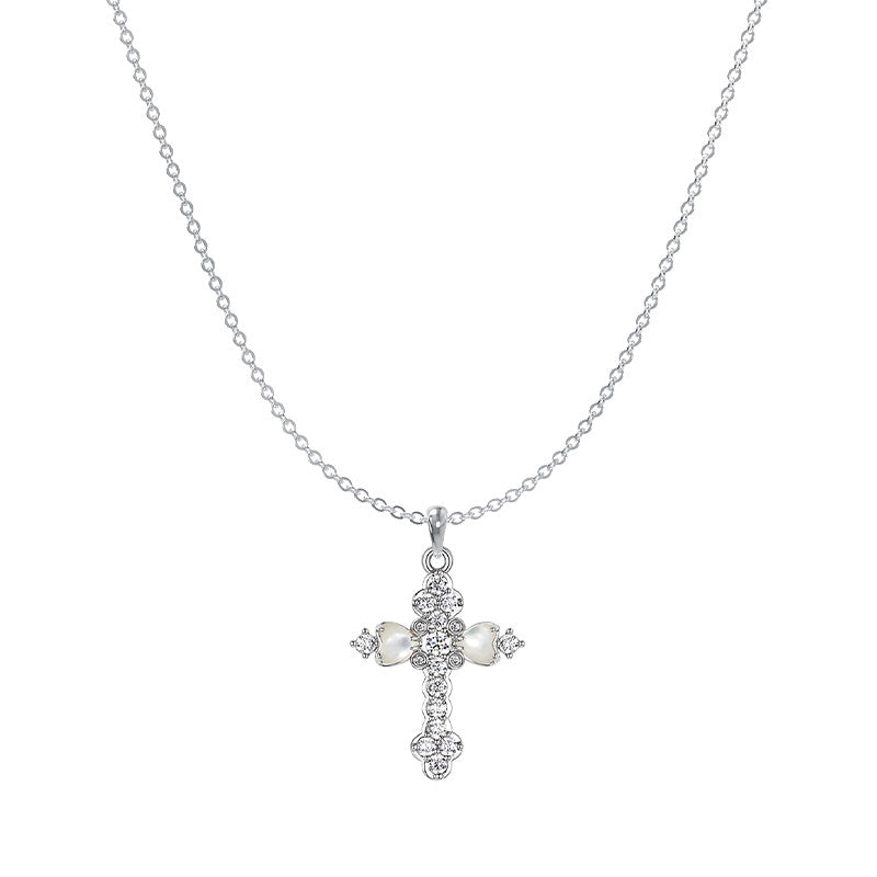  Ornate Petal Cross Pendant Necklace with Mother of Pearl - friendship necklace gift from Bestie Keepsake